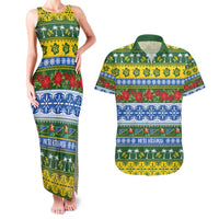 Solomon Islands Christmas Couples Matching Tank Maxi Dress and Hawaiian Shirt The Solomons Melanesian Meri Krismas LT14 Green - Polynesian Pride