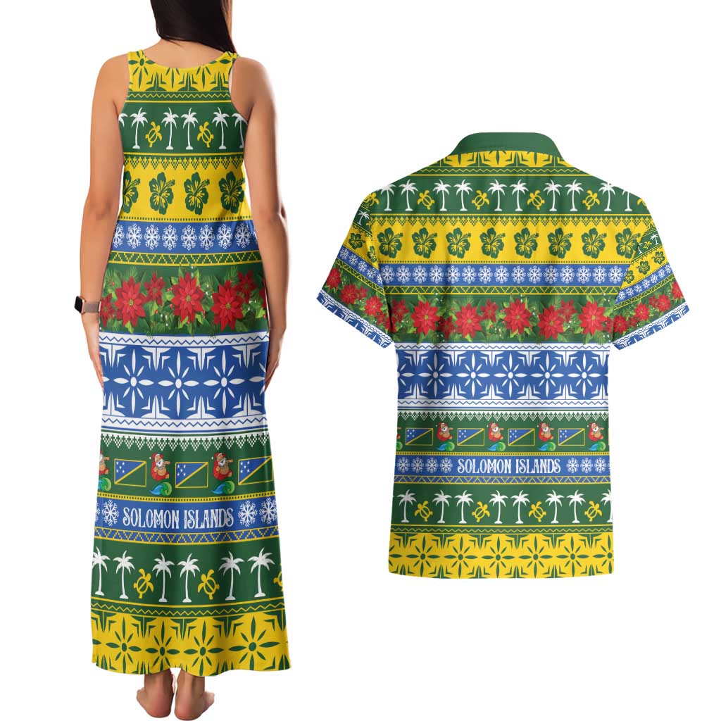 Solomon Islands Christmas Couples Matching Tank Maxi Dress and Hawaiian Shirt The Solomons Melanesian Meri Krismas LT14 - Polynesian Pride