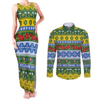 Solomon Islands Christmas Couples Matching Tank Maxi Dress and Long Sleeve Button Shirt The Solomons Melanesian Meri Krismas LT14 Green - Polynesian Pride