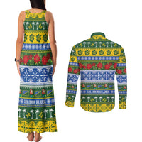Solomon Islands Christmas Couples Matching Tank Maxi Dress and Long Sleeve Button Shirt The Solomons Melanesian Meri Krismas LT14 - Polynesian Pride