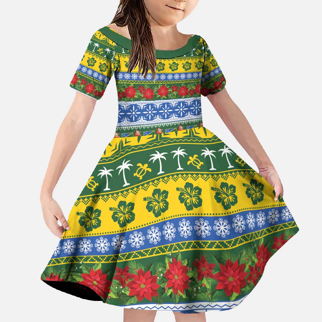 Solomon Islands Christmas Family Matching Mermaid Dress and Hawaiian Shirt The Solomons Melanesian Meri Krismas LT14 Daughter's Dress Green - Polynesian Pride