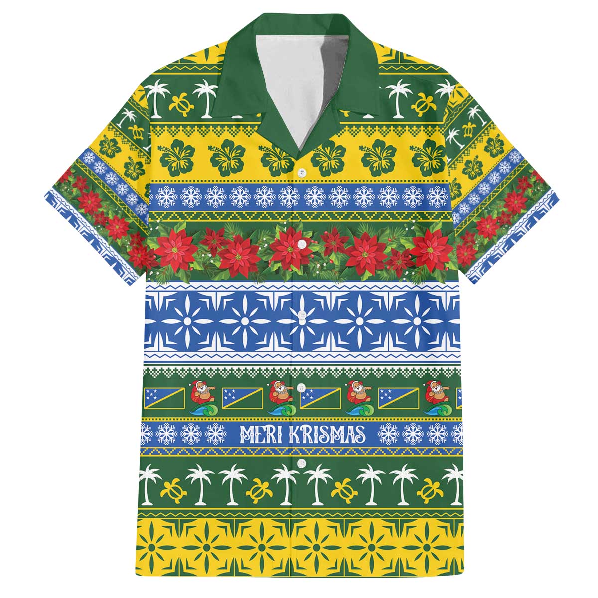 Solomon Islands Christmas Family Matching Off The Shoulder Long Sleeve Dress and Hawaiian Shirt The Solomons Melanesian Meri Krismas LT14 Dad's Shirt - Short Sleeve Green - Polynesian Pride