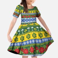 Solomon Islands Christmas Family Matching Off Shoulder Maxi Dress and Hawaiian Shirt The Solomons Melanesian Meri Krismas LT14 Daughter's Dress Green - Polynesian Pride