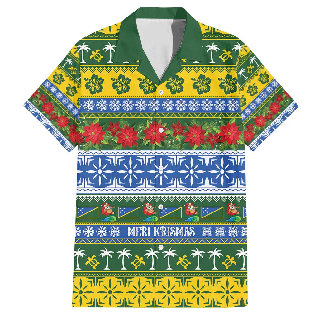 Solomon Islands Christmas Family Matching Puletasi and Hawaiian Shirt The Solomons Melanesian Meri Krismas LT14 Dad's Shirt - Short Sleeve Green - Polynesian Pride