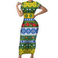 Solomon Islands Christmas Family Matching Short Sleeve Bodycon Dress and Hawaiian Shirt The Solomons Melanesian Meri Krismas LT14 Mom's Dress Green - Polynesian Pride