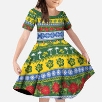 Solomon Islands Christmas Family Matching Summer Maxi Dress and Hawaiian Shirt The Solomons Melanesian Meri Krismas LT14 Daughter's Dress Green - Polynesian Pride