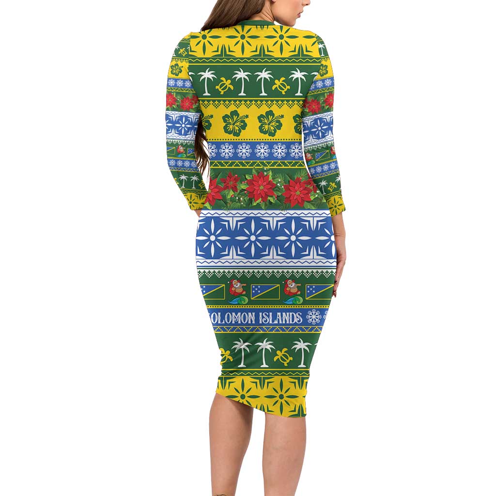 Solomon Islands Christmas Long Sleeve Bodycon Dress The Solomons Melanesian Meri Krismas LT14 - Polynesian Pride