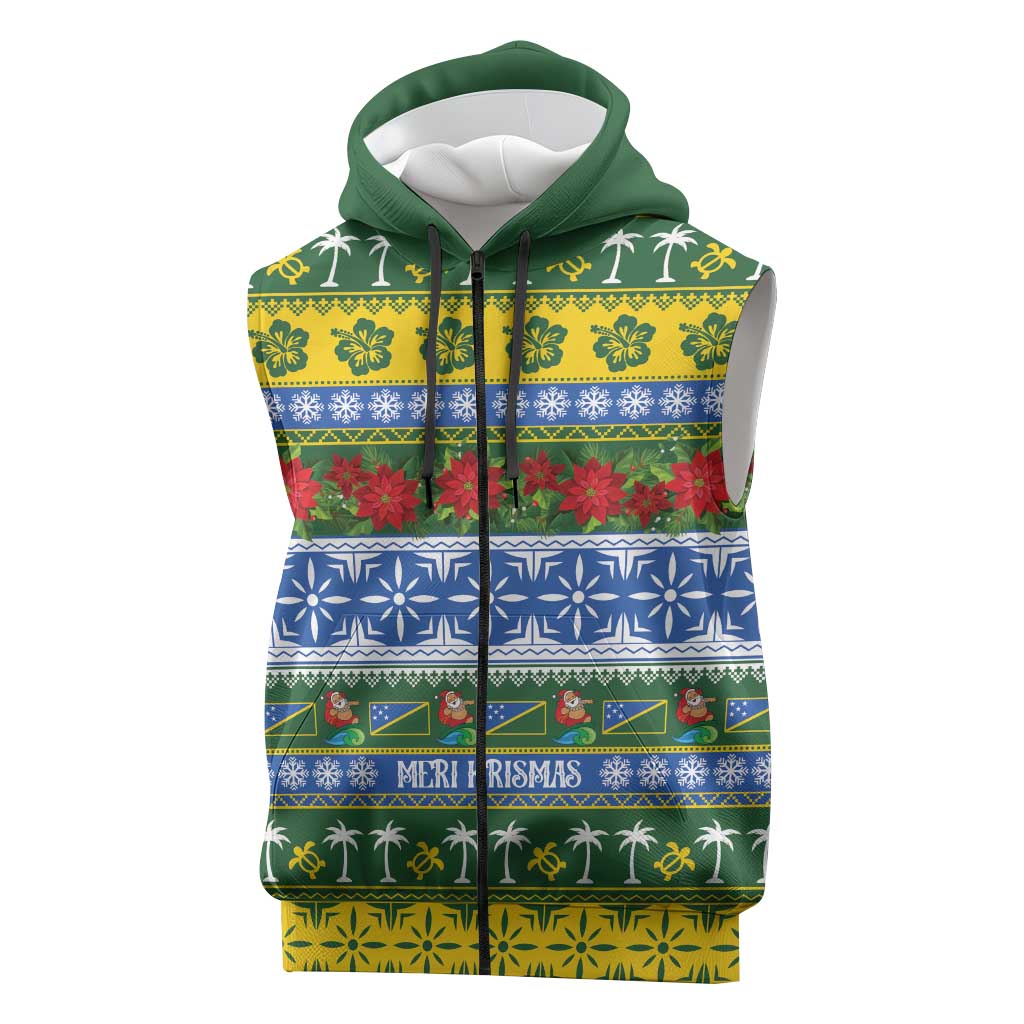 Solomon Islands Christmas Sleeveless Zip Hoodie The Solomons Melanesian Meri Krismas LT14 Green - Polynesian Pride