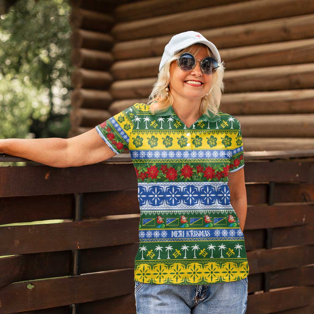 Solomon Islands Christmas Women Polo Shirt The Solomons Melanesian Meri Krismas - Polynesian Pride