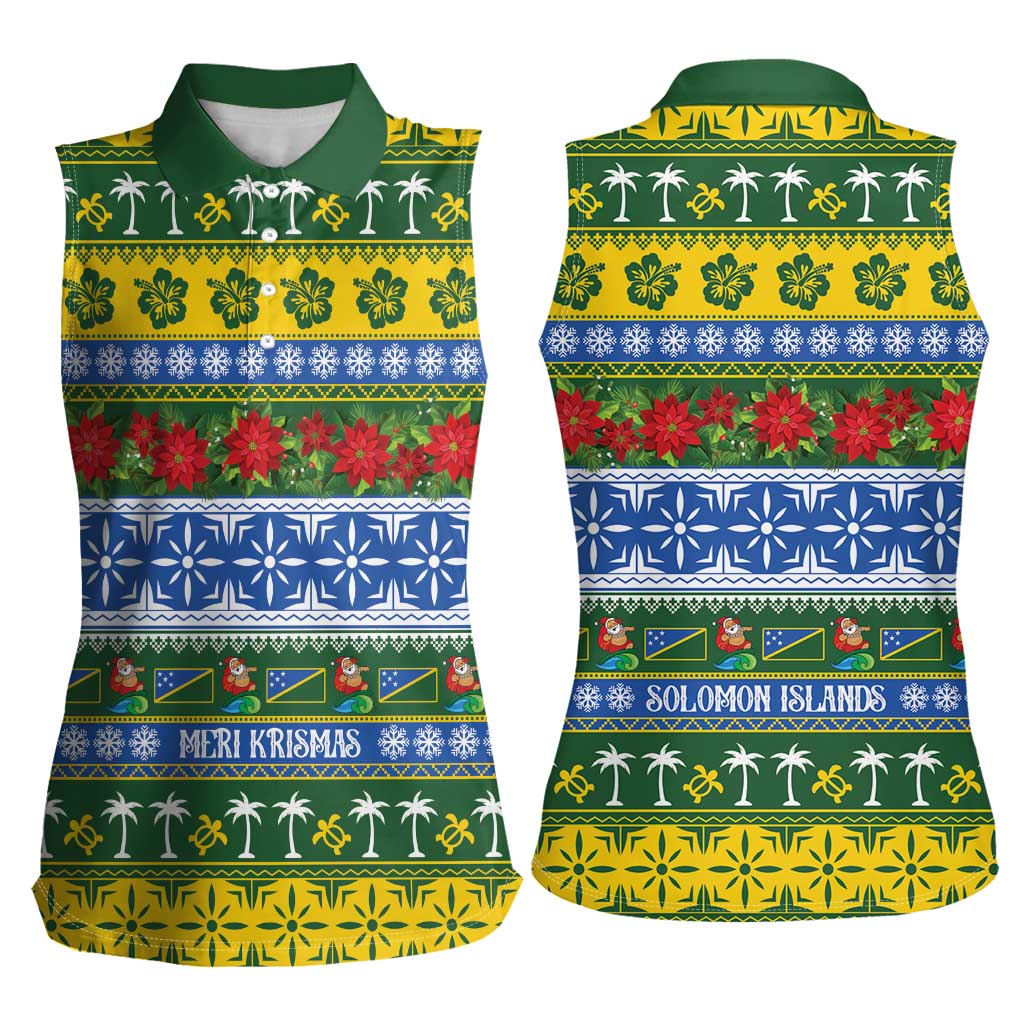 Solomon Islands Christmas Women Sleeveless Polo Shirt The Solomons Melanesian Meri Krismas LT14 - Polynesian Pride