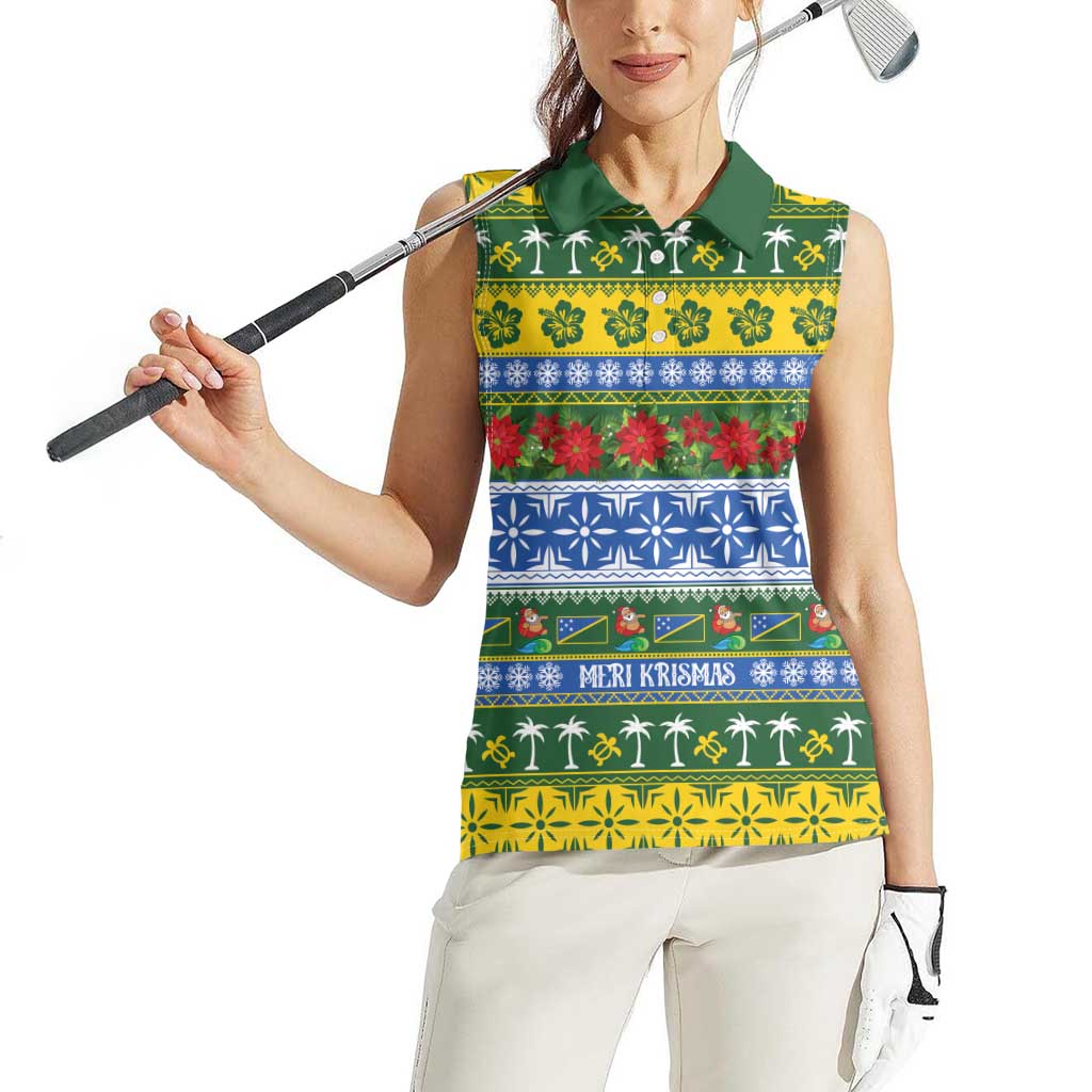 Solomon Islands Christmas Women Sleeveless Polo Shirt The Solomons Melanesian Meri Krismas LT14 - Polynesian Pride
