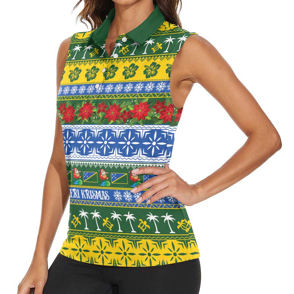 Solomon Islands Christmas Women Sleeveless Polo Shirt The Solomons Melanesian Meri Krismas LT14 - Polynesian Pride