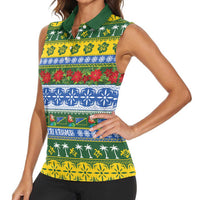 Solomon Islands Christmas Women Sleeveless Polo Shirt The Solomons Melanesian Meri Krismas LT14 - Polynesian Pride