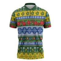 Solomon Islands Christmas Zipper Polo Shirt The Solomons Melanesian Meri Krismas LT14 Green - Polynesian Pride