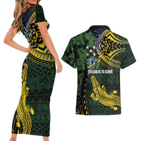 Solomon Islands Couples Matching Short Sleeve Bodycon Dress and Hawaiian Shirt 677 Proud Crocodile Melanesian Pattern LT14 - Polynesian Pride