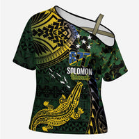 Solomon Islands Cross Shoulder Shirt 677 Proud Crocodile Melanesian Pattern LT14 Female Black - Polynesian Pride