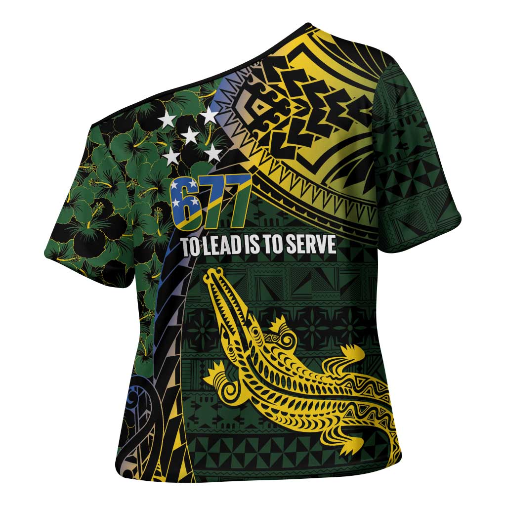Solomon Islands Cross Shoulder Shirt 677 Proud Crocodile Melanesian Pattern LT14 - Polynesian Pride