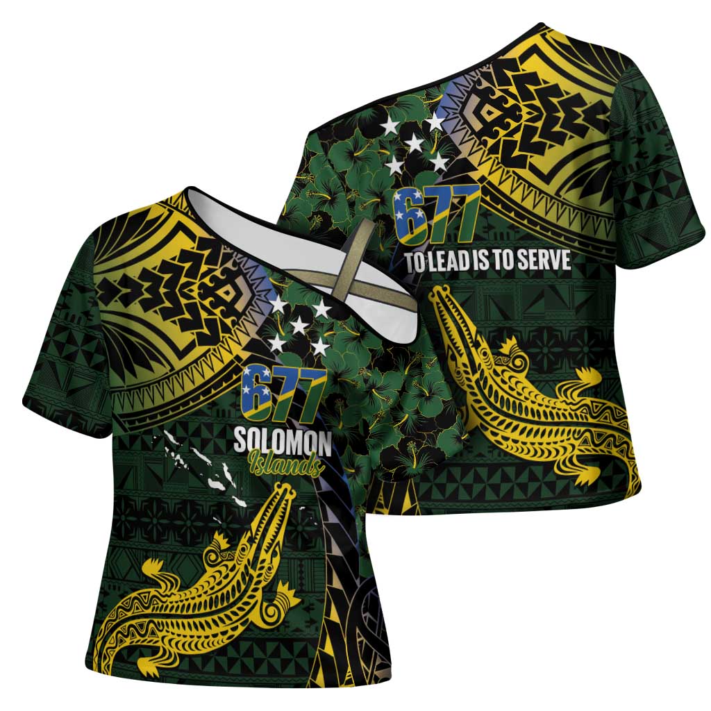 Solomon Islands Cross Shoulder Shirt 677 Proud Crocodile Melanesian Pattern LT14 - Polynesian Pride
