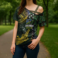 Solomon Islands Cross Shoulder Shirt 677 Proud Crocodile Melanesian Pattern LT14 - Polynesian Pride