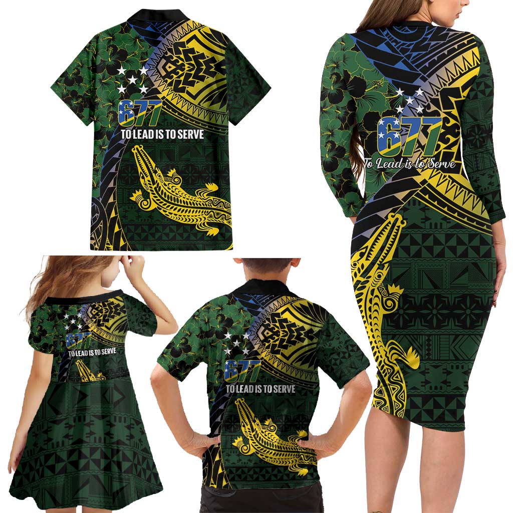 Solomon Islands Family Matching Long Sleeve Bodycon Dress and Hawaiian Shirt 677 Proud Crocodile Melanesian Pattern LT14 - Polynesian Pride
