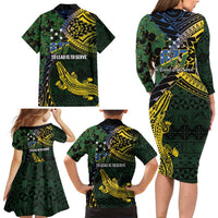 Solomon Islands Family Matching Long Sleeve Bodycon Dress and Hawaiian Shirt 677 Proud Crocodile Melanesian Pattern LT14 - Polynesian Pride