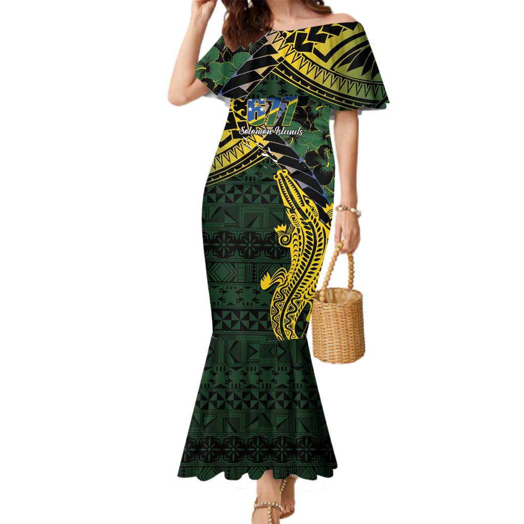 Solomon Islands Family Matching Mermaid Dress and Hawaiian Shirt 677 Proud Crocodile Melanesian Pattern LT14 Mom's Dress Black - Polynesian Pride