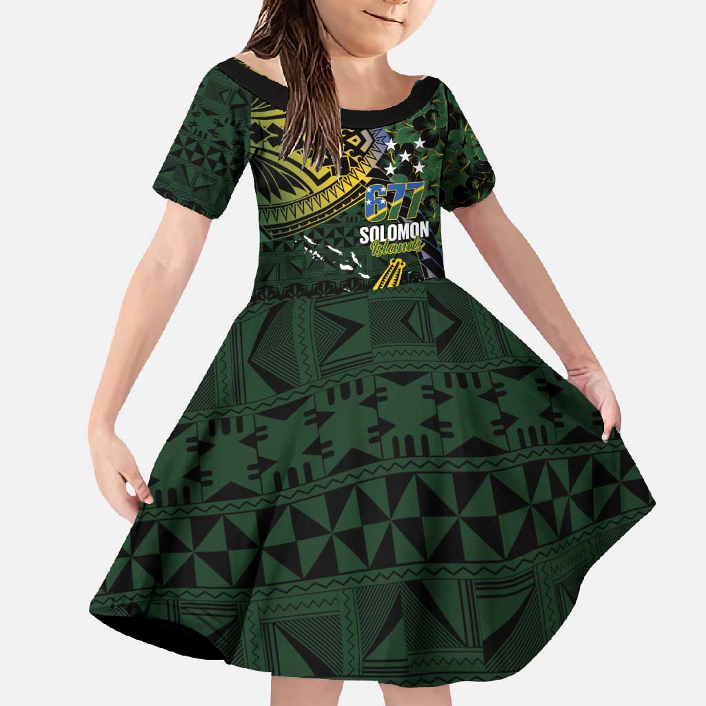 Solomon Islands Family Matching Off Shoulder Maxi Dress and Hawaiian Shirt 677 Proud Crocodile Melanesian Pattern LT14 Daughter's Dress Black - Polynesian Pride