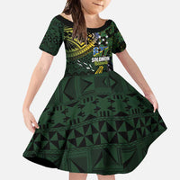 Solomon Islands Family Matching Off Shoulder Maxi Dress and Hawaiian Shirt 677 Proud Crocodile Melanesian Pattern LT14 Daughter's Dress Black - Polynesian Pride