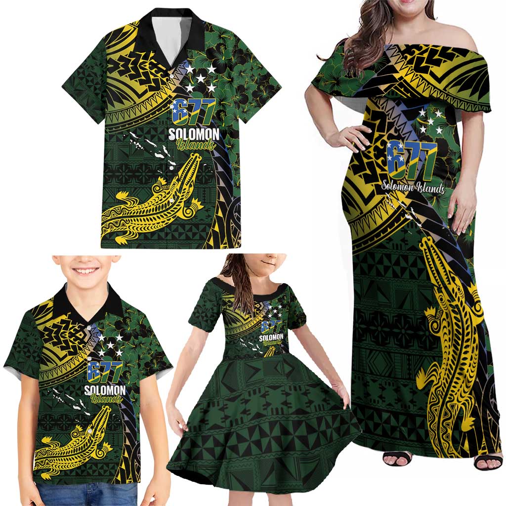 Solomon Islands Family Matching Off Shoulder Maxi Dress and Hawaiian Shirt 677 Proud Crocodile Melanesian Pattern LT14 - Polynesian Pride