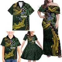 Solomon Islands Family Matching Off Shoulder Maxi Dress and Hawaiian Shirt 677 Proud Crocodile Melanesian Pattern LT14 - Polynesian Pride