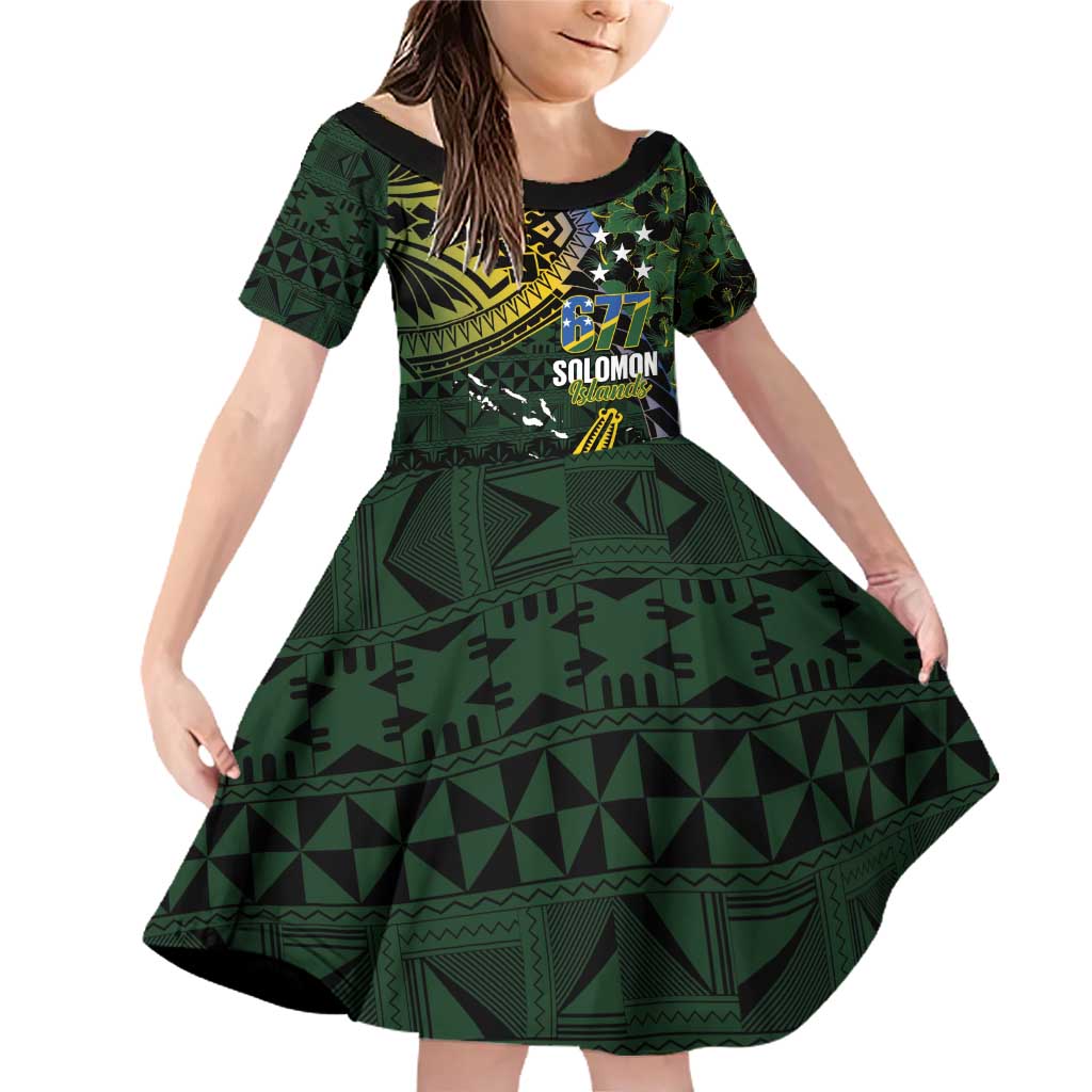 Solomon Islands Family Matching Off Shoulder Short Dress and Hawaiian Shirt 677 Proud Crocodile Melanesian Pattern LT14 Daughter's Dress Black - Polynesian Pride