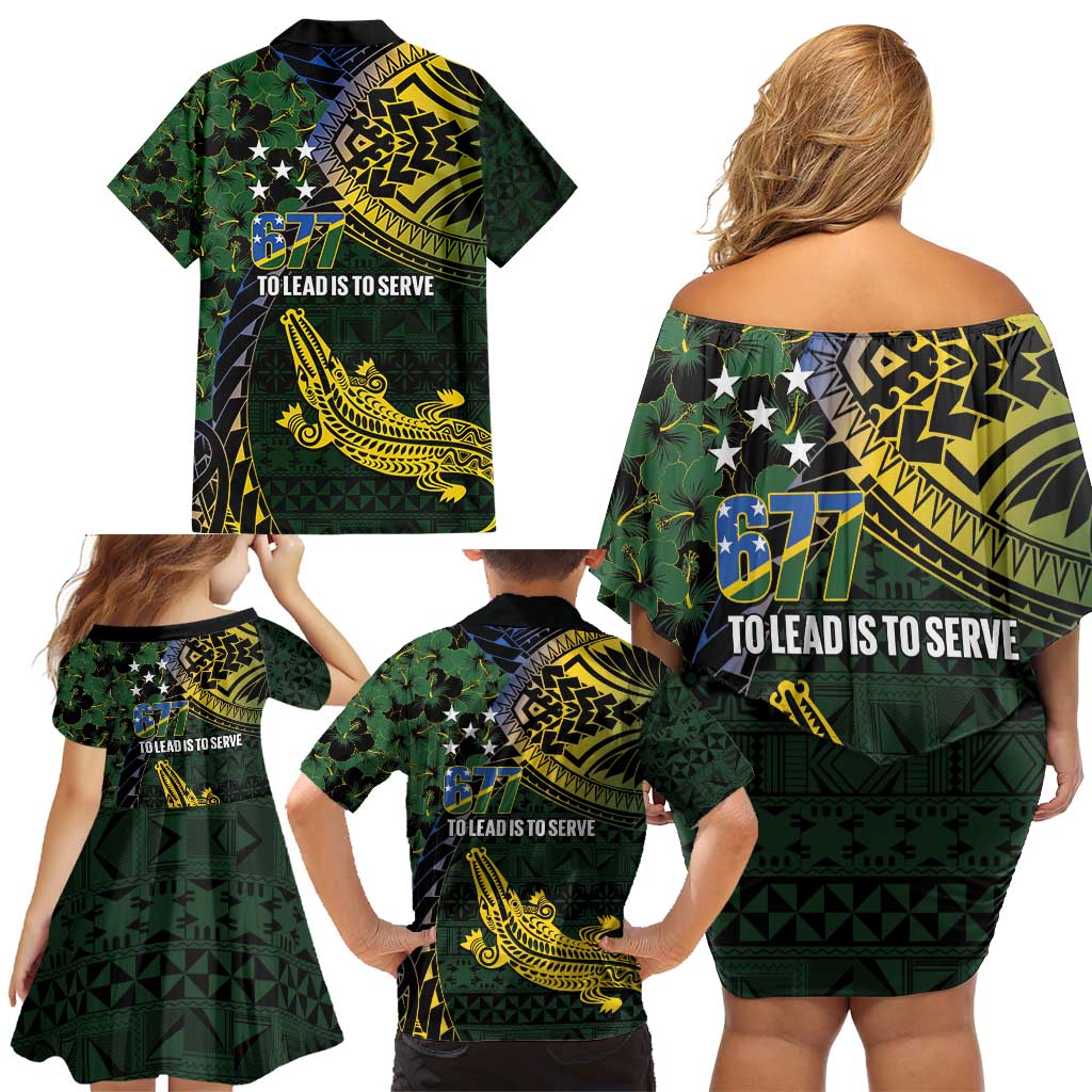 Solomon Islands Family Matching Off Shoulder Short Dress and Hawaiian Shirt 677 Proud Crocodile Melanesian Pattern LT14 - Polynesian Pride