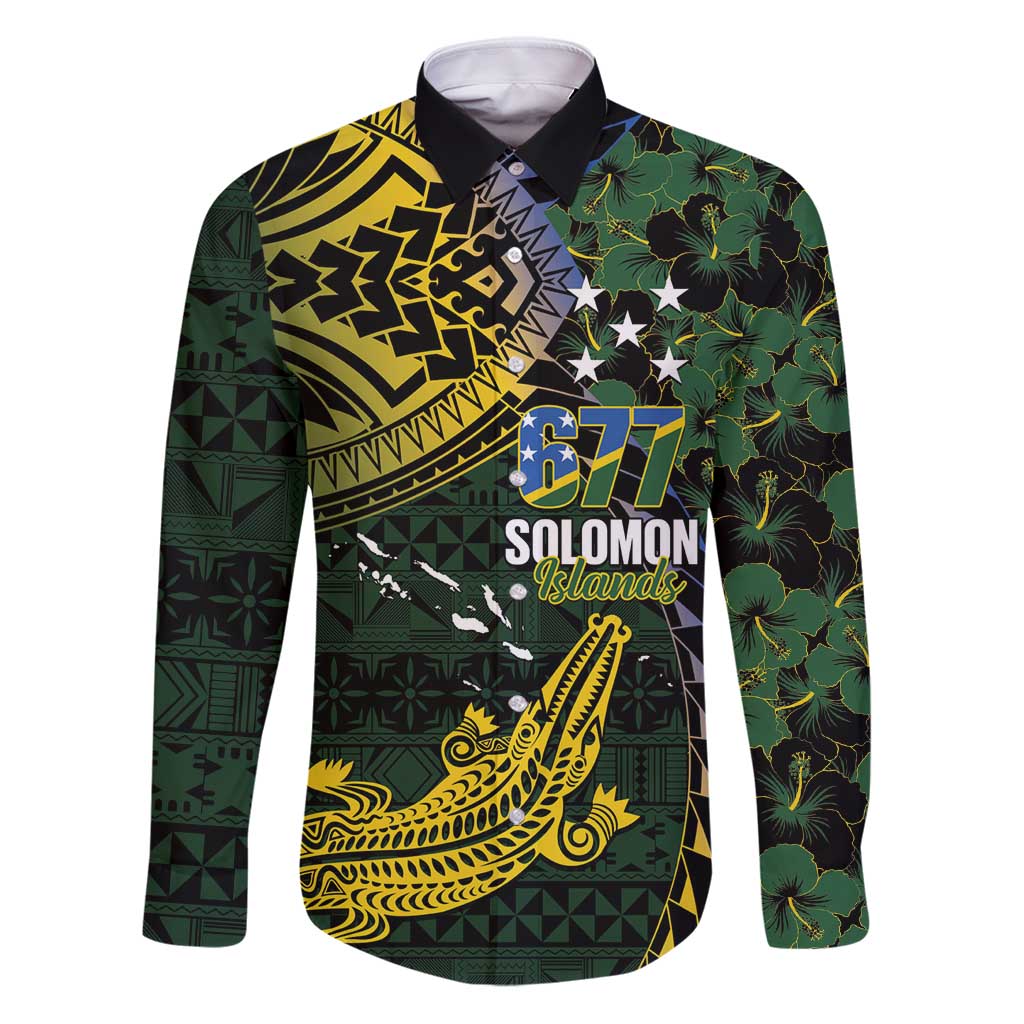 Solomon Islands Family Matching Puletasi and Hawaiian Shirt 677 Proud Crocodile Melanesian Pattern LT14 Dad's Shirt - Long Sleeve Black - Polynesian Pride