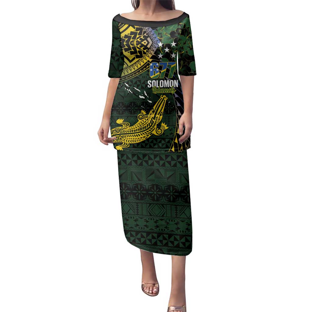 Solomon Islands Family Matching Puletasi and Hawaiian Shirt 677 Proud Crocodile Melanesian Pattern LT14 Mom's Dress Black - Polynesian Pride