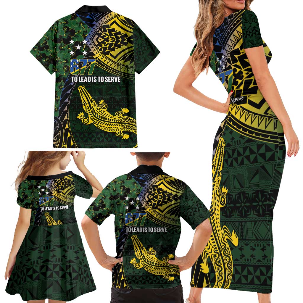 Solomon Islands Family Matching Short Sleeve Bodycon Dress and Hawaiian Shirt 677 Proud Crocodile Melanesian Pattern LT14 - Polynesian Pride
