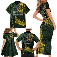 Solomon Islands Family Matching Short Sleeve Bodycon Dress and Hawaiian Shirt 677 Proud Crocodile Melanesian Pattern LT14 - Polynesian Pride