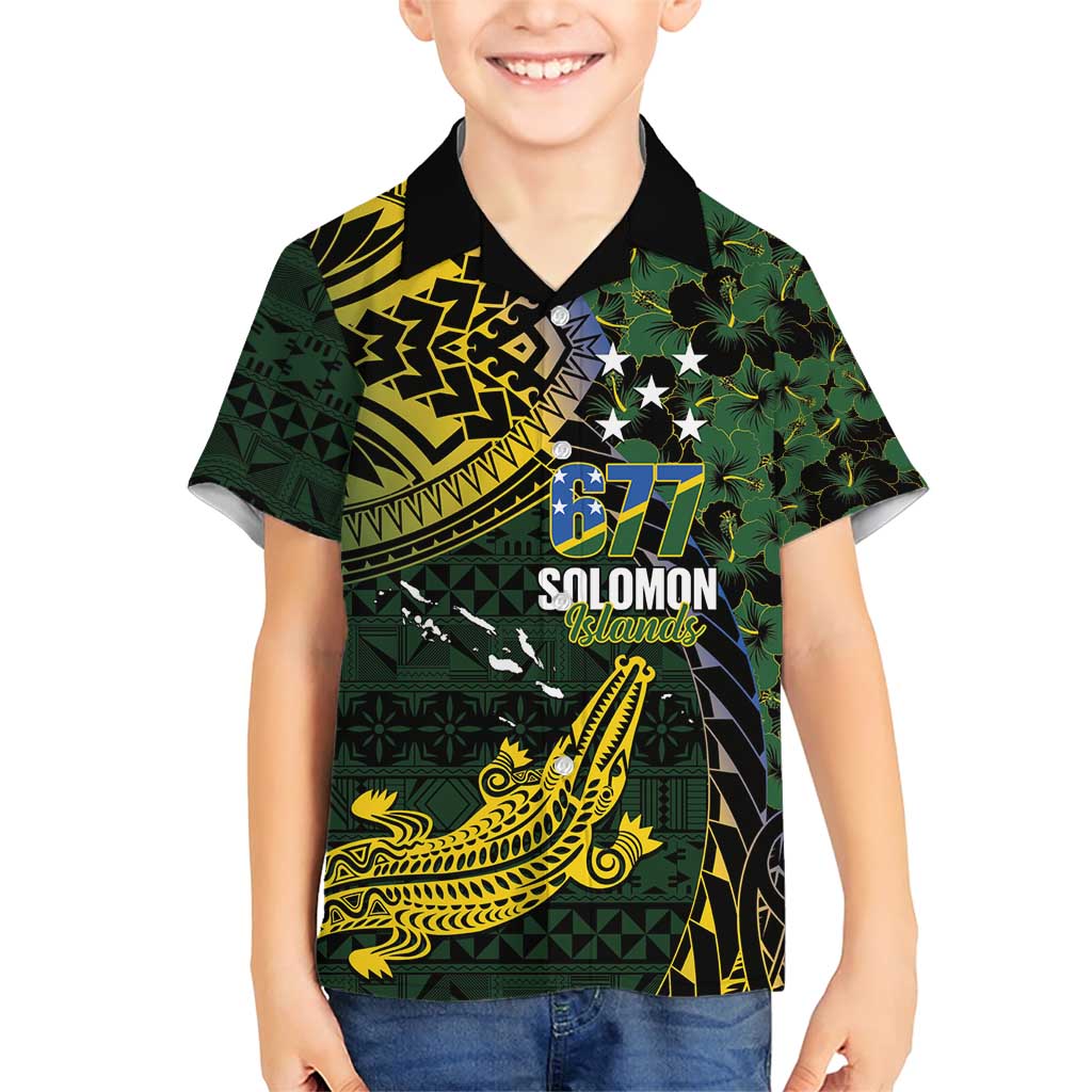 Solomon Islands Family Matching Short Sleeve Bodycon Dress and Hawaiian Shirt 677 Proud Crocodile Melanesian Pattern LT14 Son's Shirt Black - Polynesian Pride