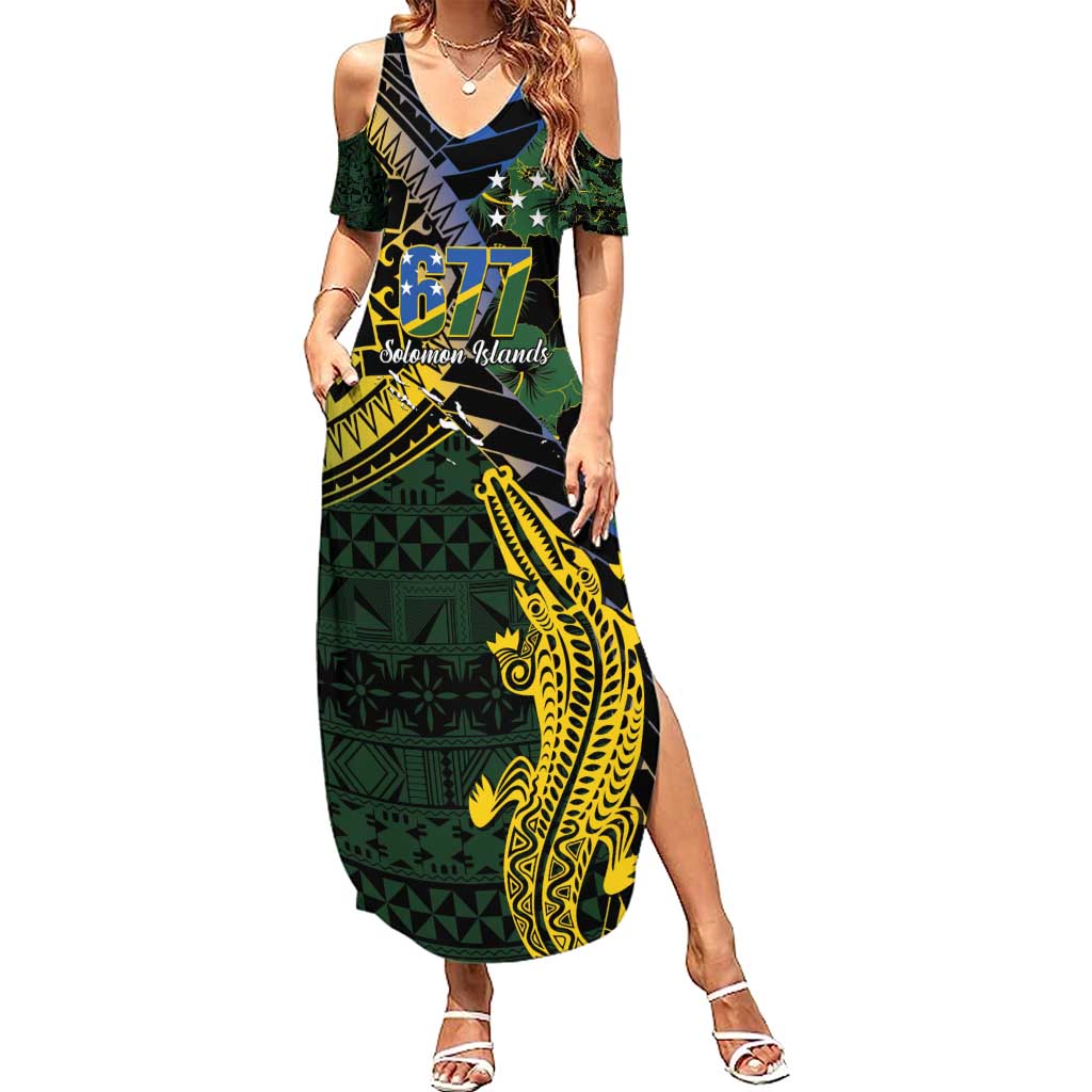 Solomon Islands Family Matching Summer Maxi Dress and Hawaiian Shirt 677 Proud Crocodile Melanesian Pattern LT14 Mom's Dress Black - Polynesian Pride
