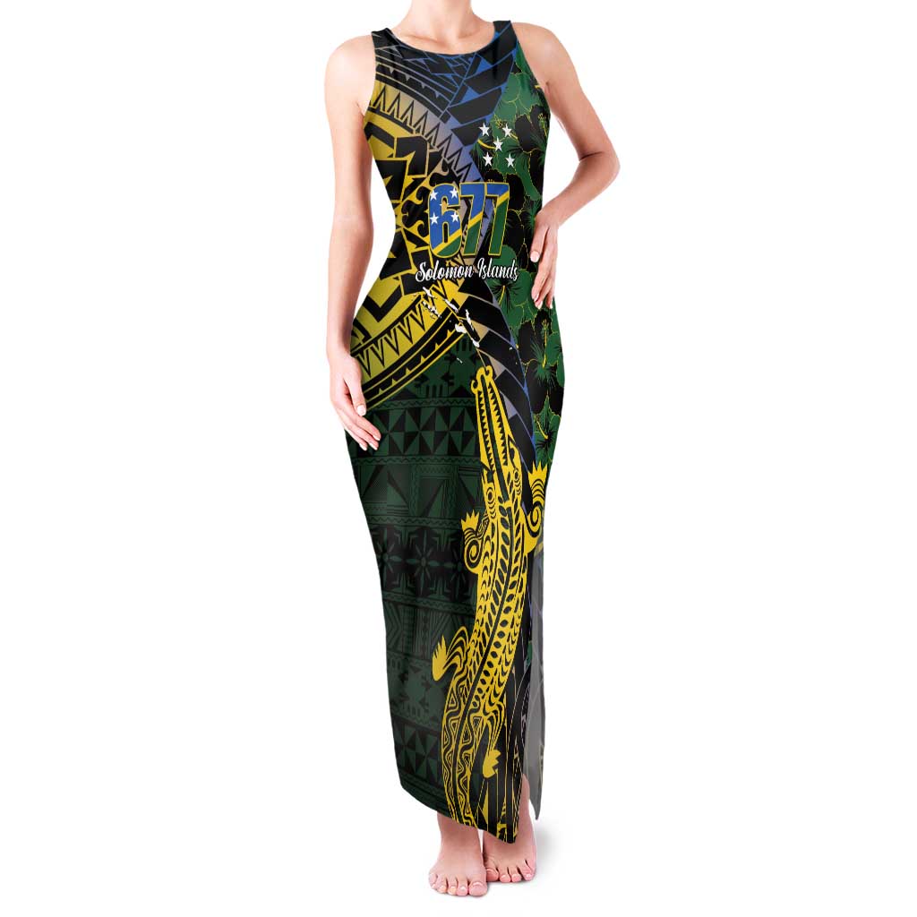 Solomon Islands Family Matching Tank Maxi Dress and Hawaiian Shirt 677 Proud Crocodile Melanesian Pattern LT14 Mom's Dress Black - Polynesian Pride