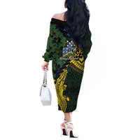 Solomon Islands Off The Shoulder Long Sleeve Dress 677 Proud Crocodile Melanesian Pattern - Polynesian Pride