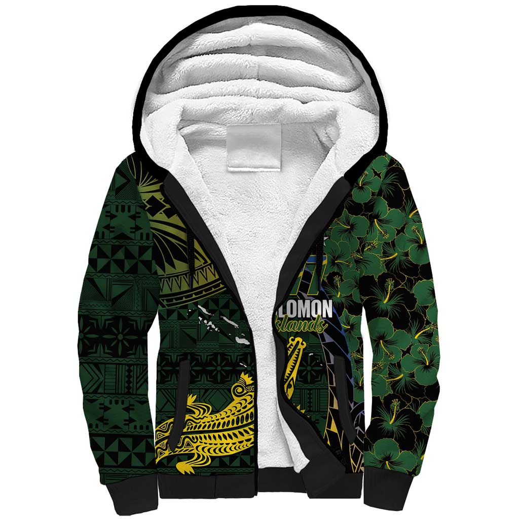 Solomon Islands Sherpa Hoodie 677 Proud Crocodile Melanesian Pattern LT14 Unisex Black - Polynesian Pride