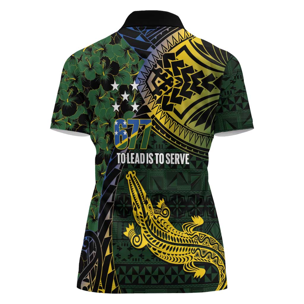 Solomon Islands Women Polo Shirt 677 Proud Crocodile Melanesian Pattern - Polynesian Pride