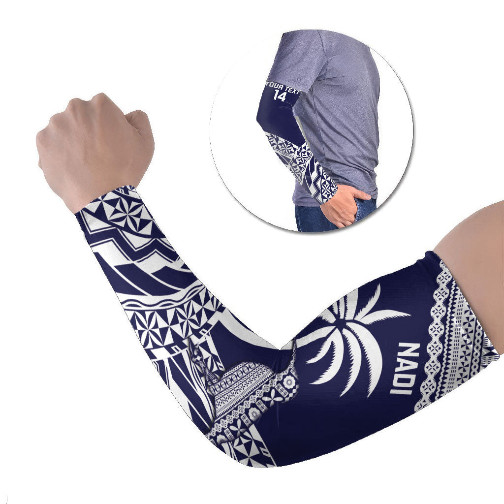 Nadi Fiji 2026 Rugby Custom Arm Sleeves Kikau Fijian Tapa Pattern LT14 Set of 2 Navy Blue - Polynesian Pride