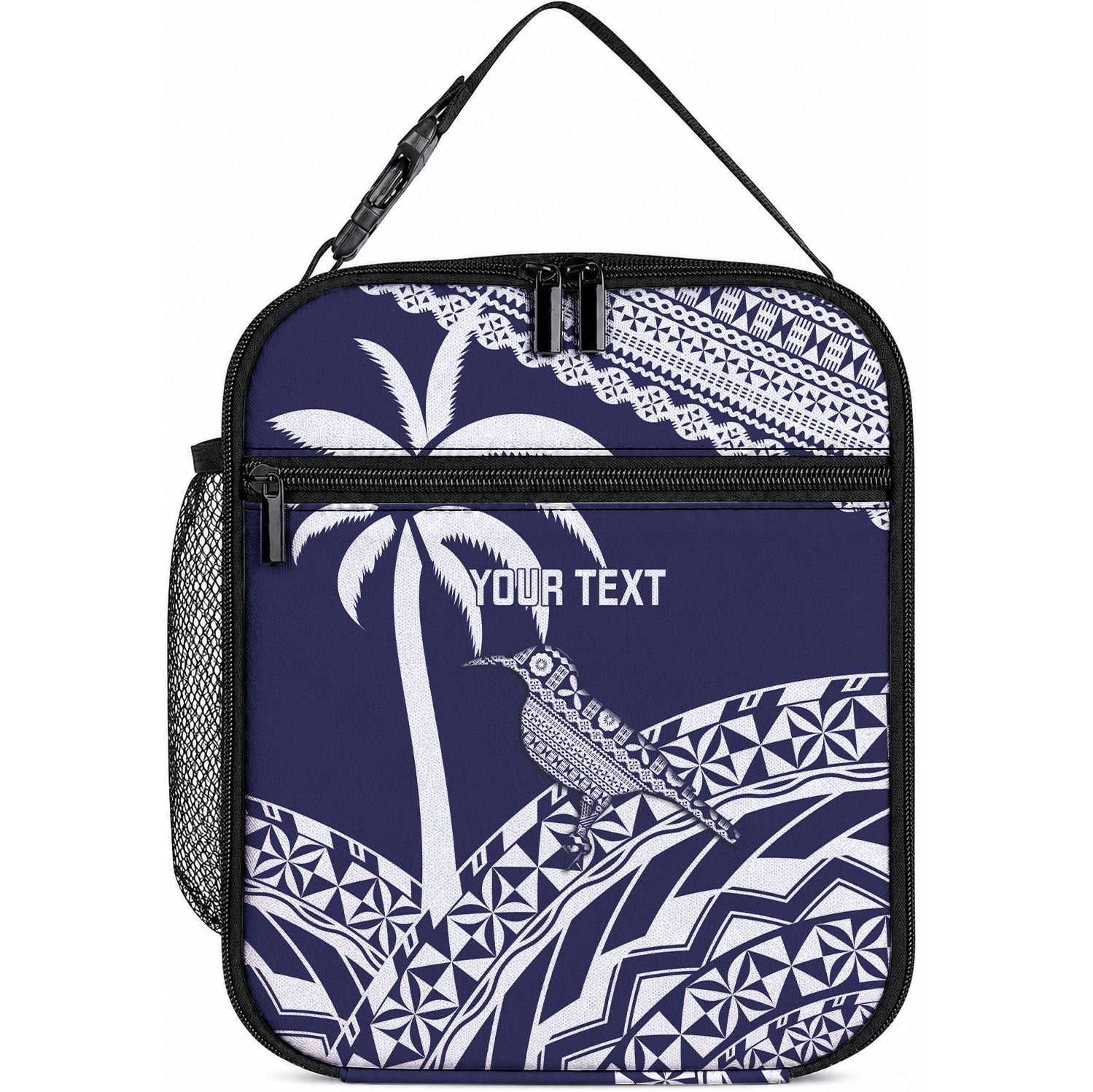 Nadi Fiji 2026 Rugby Custom Lunch Bag Kikau Fijian Tapa Pattern LT14 10.2 × 8.3 × 4.3 inch Navy Blue - Polynesian Pride