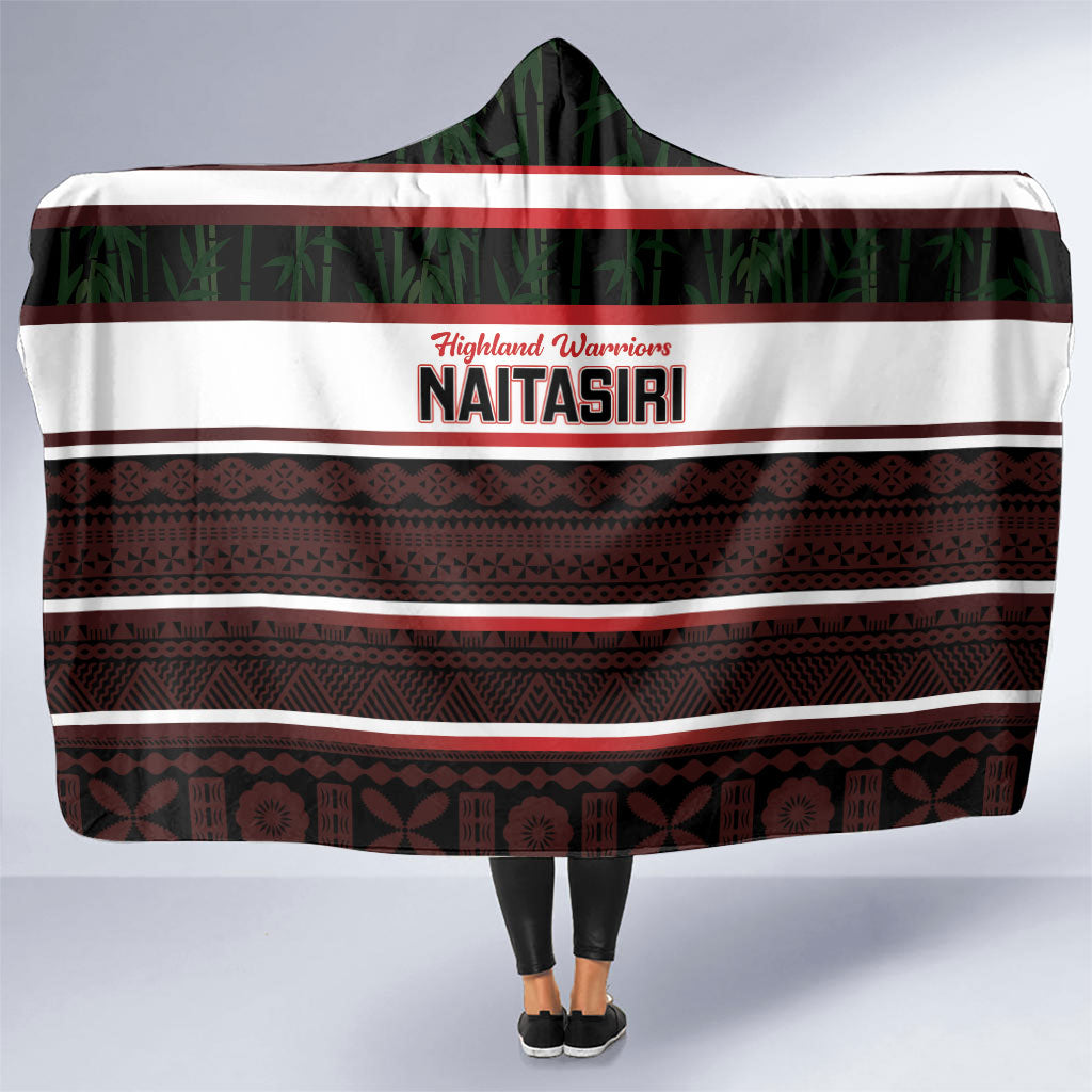 Naitasiri Fiji 2026 Rugby Hooded Blanket Highland Warriors Fijian Tapa Pattern LT14 One Size Black - Polynesian Pride