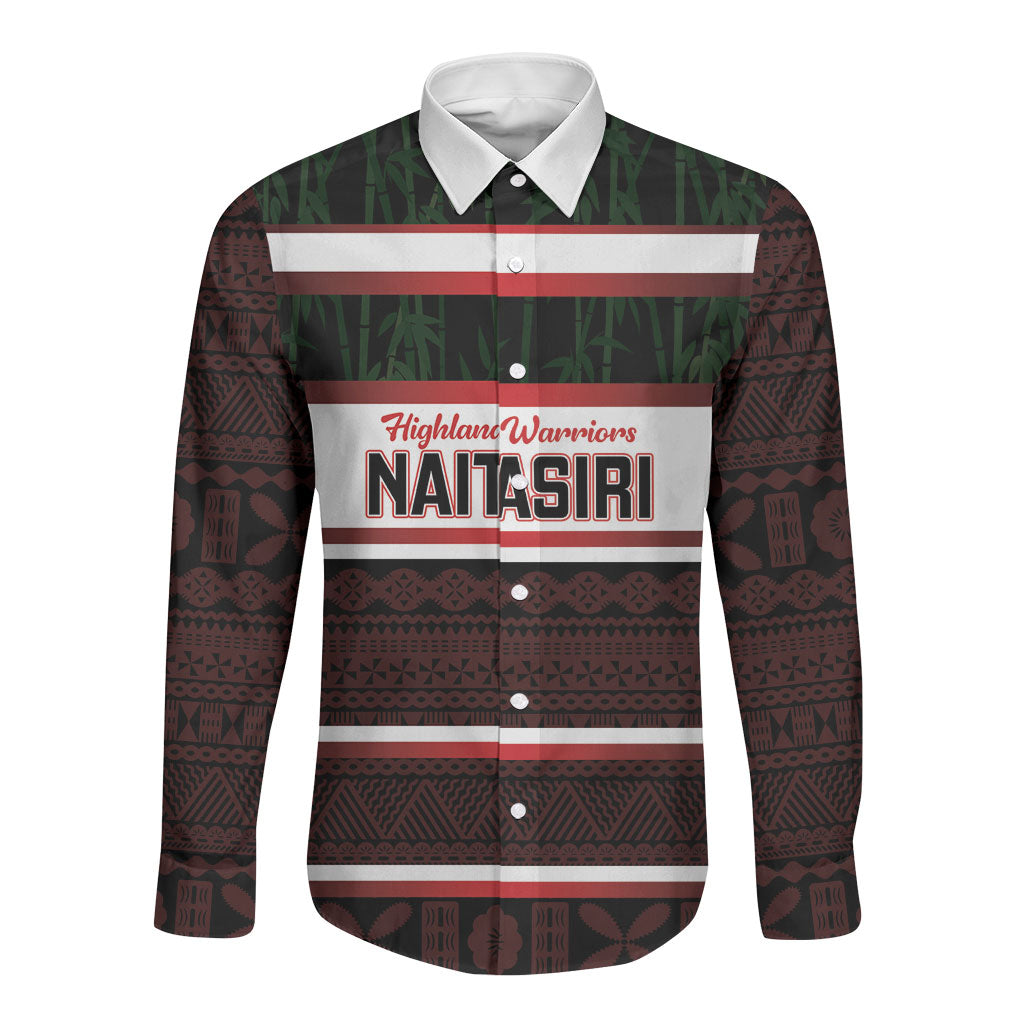 Naitasiri Fiji 2026 Rugby Custom Long Sleeve Button Shirt Highland Warriors Fijian Tapa Pattern LT14 Unisex Black - Polynesian Pride