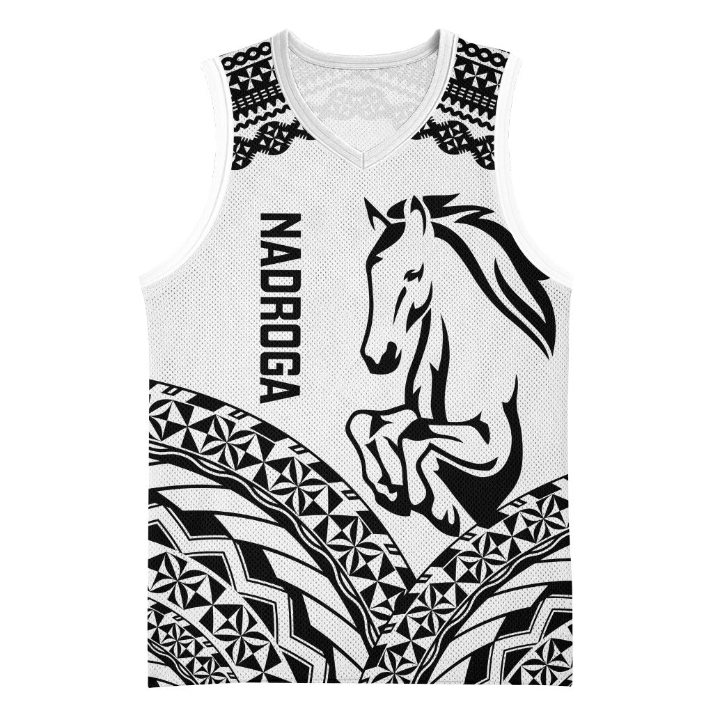 Nadroga Fiji 2026 Rugby Custom Basketball Jersey Stallion Fijian Tapa Pattern LT14 Unisex White - Polynesian Pride