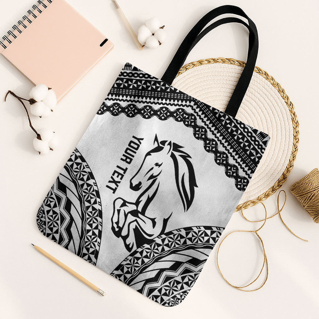 Nadroga Fiji 2026 Rugby Custom Tote Bag Stallion Fijian Tapa Pattern LT14 Black Strap One Size White - Polynesian Pride