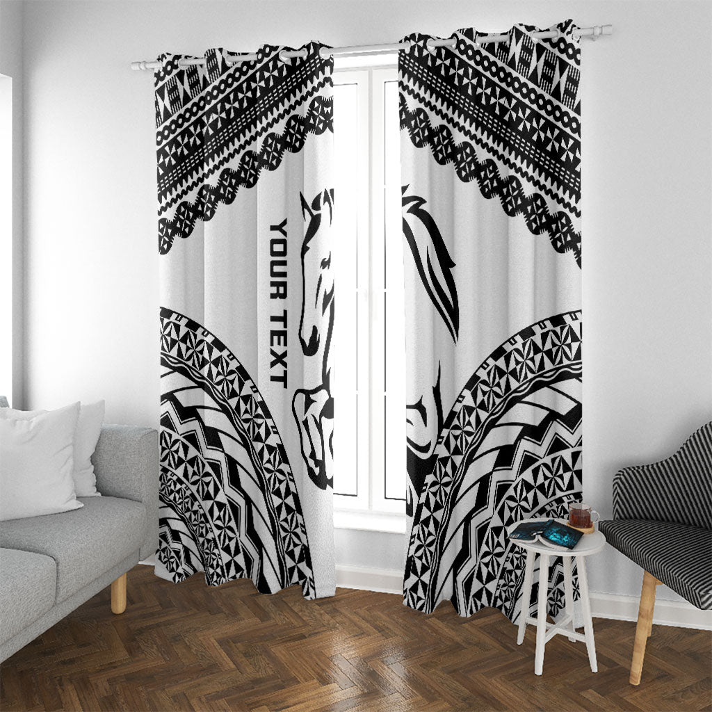 Nadroga Fiji 2026 Rugby Custom Window Curtain Stallion Fijian Tapa Pattern LT14 With Grommets White - Polynesian Pride