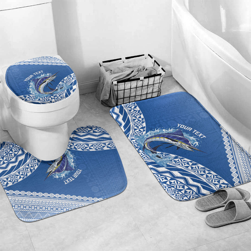 Yasawa Fiji 2026 Rugby Custom Bathroom Set Marlin Fijian Tapa Pattern LT14 Mat Set Only (3 pcs) One Size Blue - Polynesian Pride